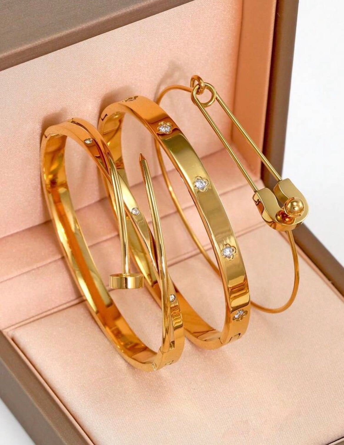 3 set braccialetti placato in oro vero